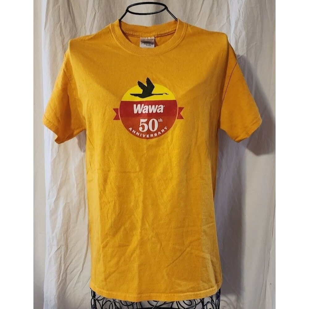 Wawa 50th Anniversary 2014 Yellow Sunset Logo Goose Graphic T Shirt S SM Small